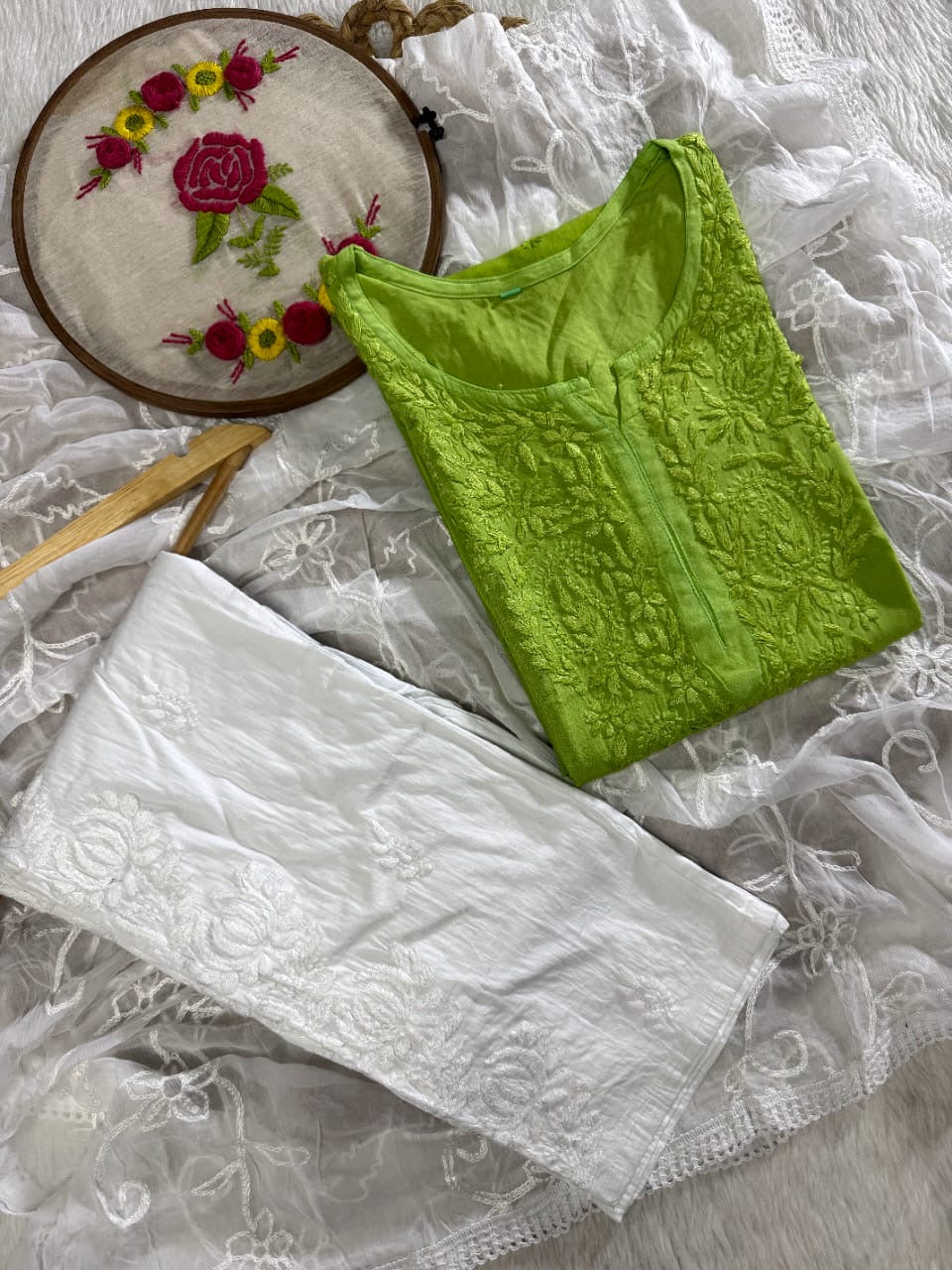 Ombre Rayon Kurta with Aari Work Dupatta & Handwork Pant