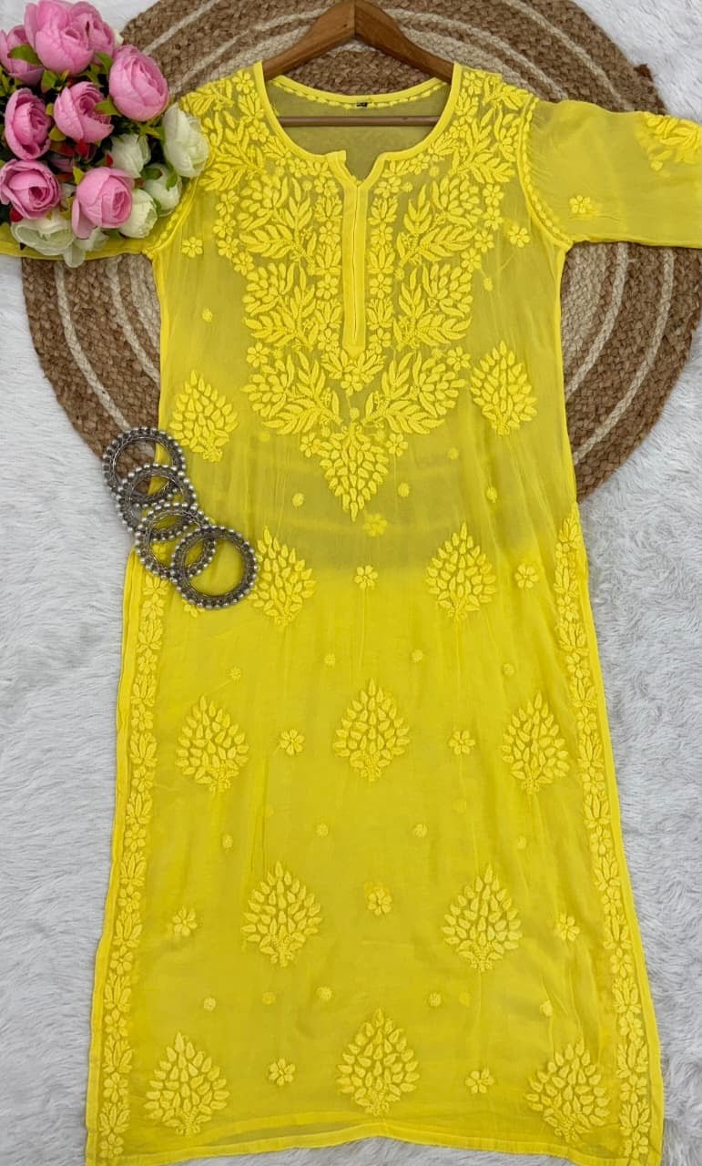 70 Gram Anchor Viscose heavywork long Kurta - Chikankari official