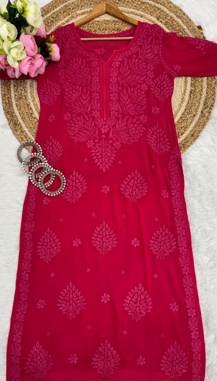 70 Gram Anchor Viscose heavywork long Kurta - Chikankari official