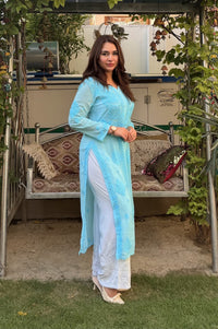 70 Gram Anchor Viscose heavywork long Kurta - Chikankari official