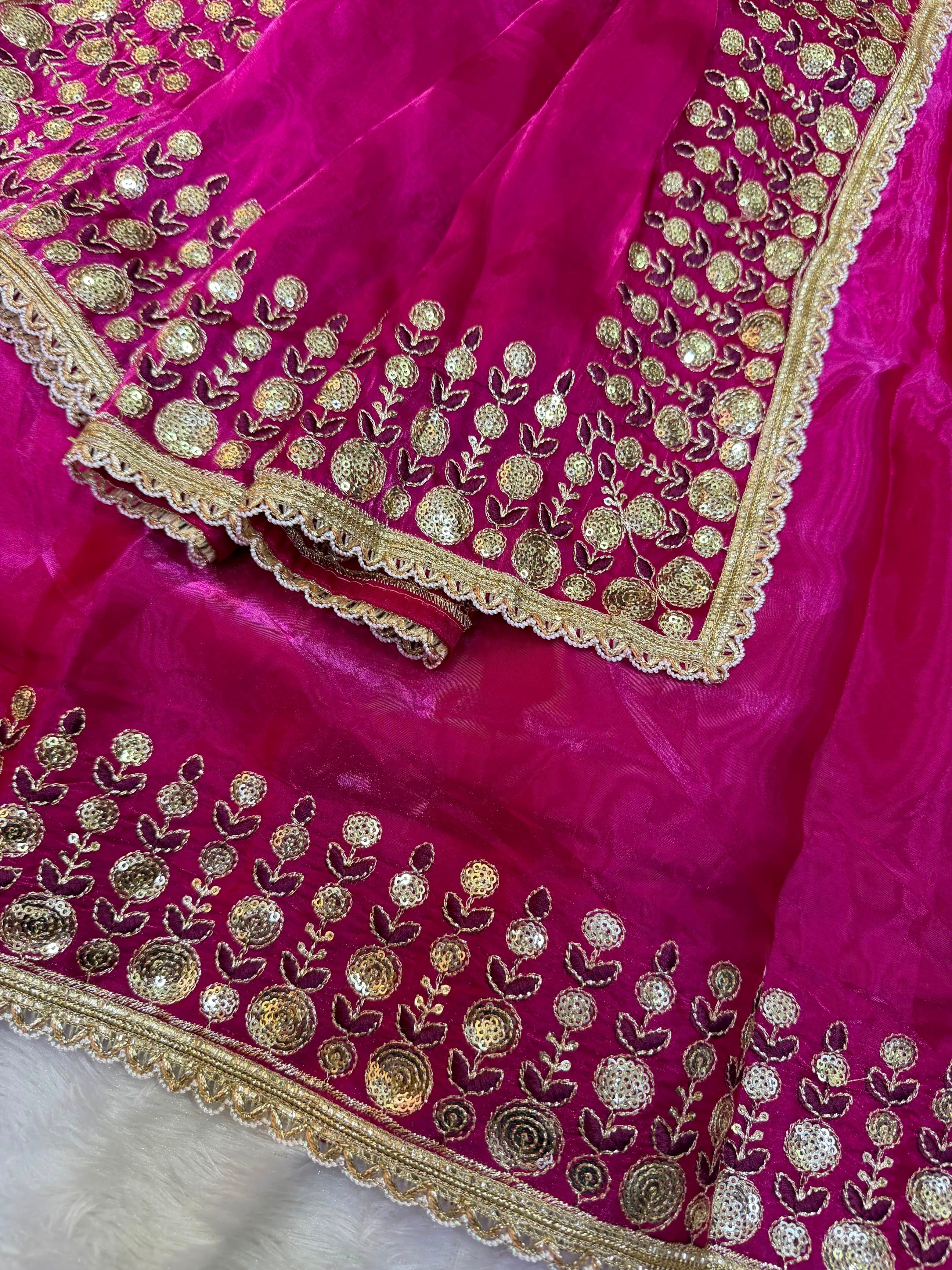 Pink Jimmy Satin Saree Unstiched