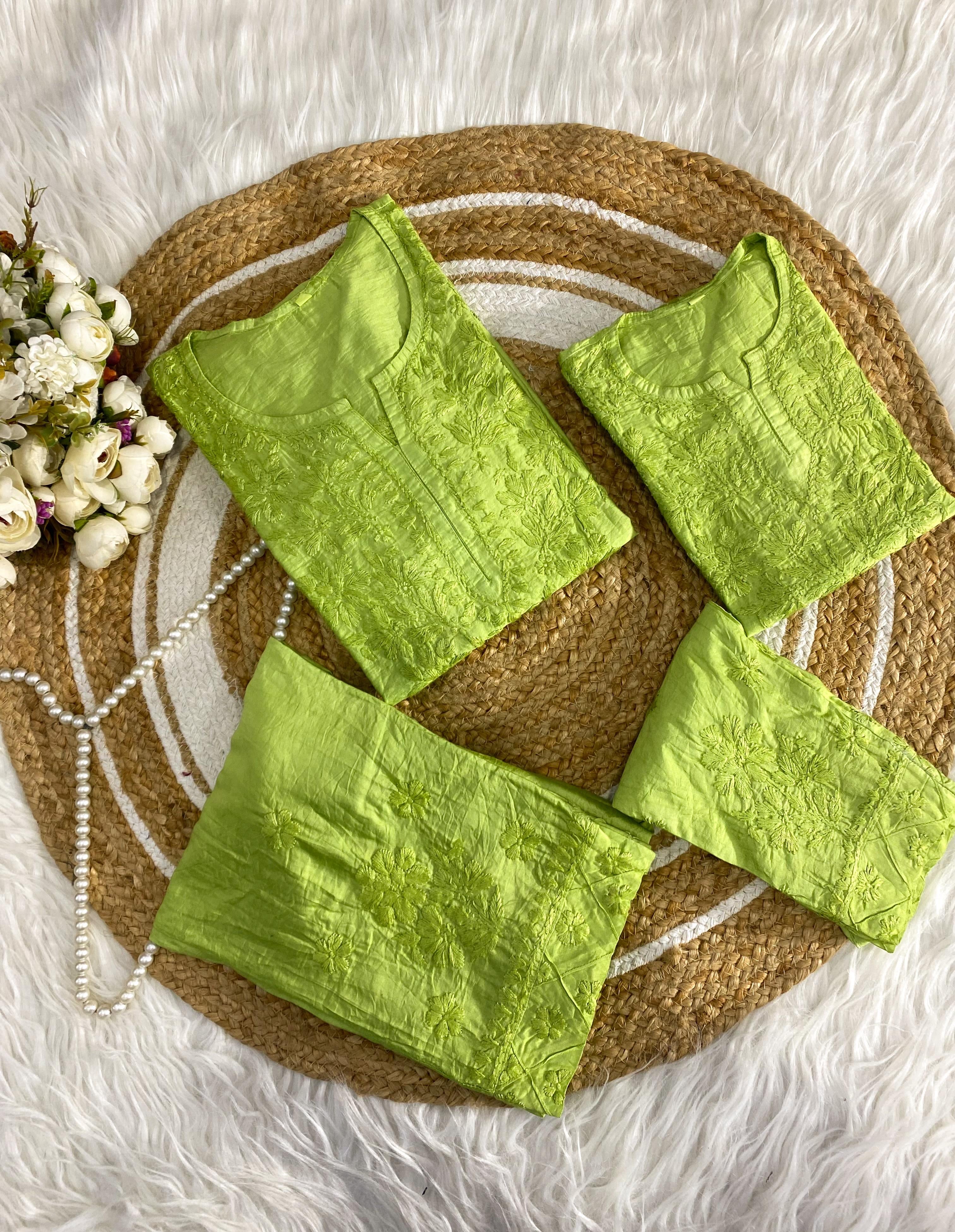 Mother daughter Chikankari soft Pintex chanderi set