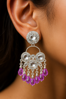 Gulab Queen Oxidized Drop Earrings – Pink Gem Edition