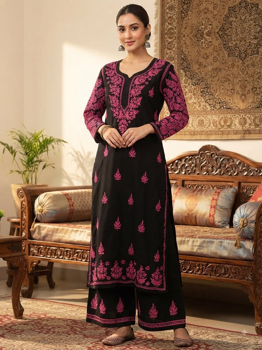 Pure Modal Cotton Flower embroidery chikankari Set