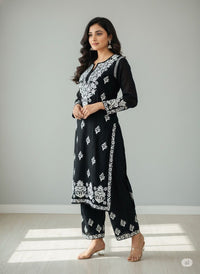 Soft Modal Black Base chikankari Set