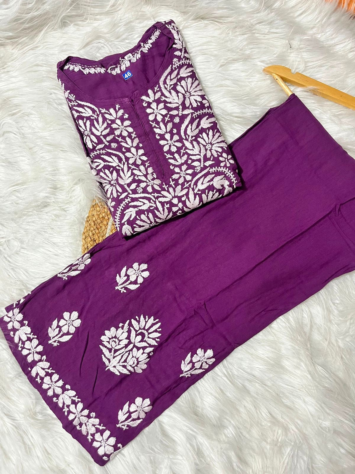 Heavy Chikankari Rayon Plazo Co-ord Set