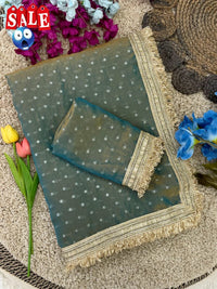 Ultra Soft Moss Fendy Chiffon Saree With Silver Jhari Weaving Buti