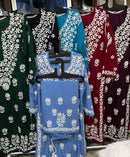 Reyon heavy work chikankari white embroidered set