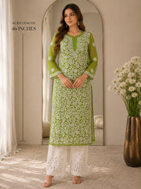 Lucknowi Georgette mirror front jaal kurta with mirror cotton pant