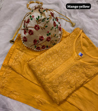 Modal lucknowi Daman rich work Kurta and plazzo with Potli Bag