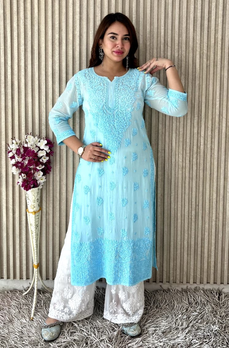 Dual Shades & Single Shades Viscose Kurti & Plazzo 70 Gram Anchor Thread 3D Work
