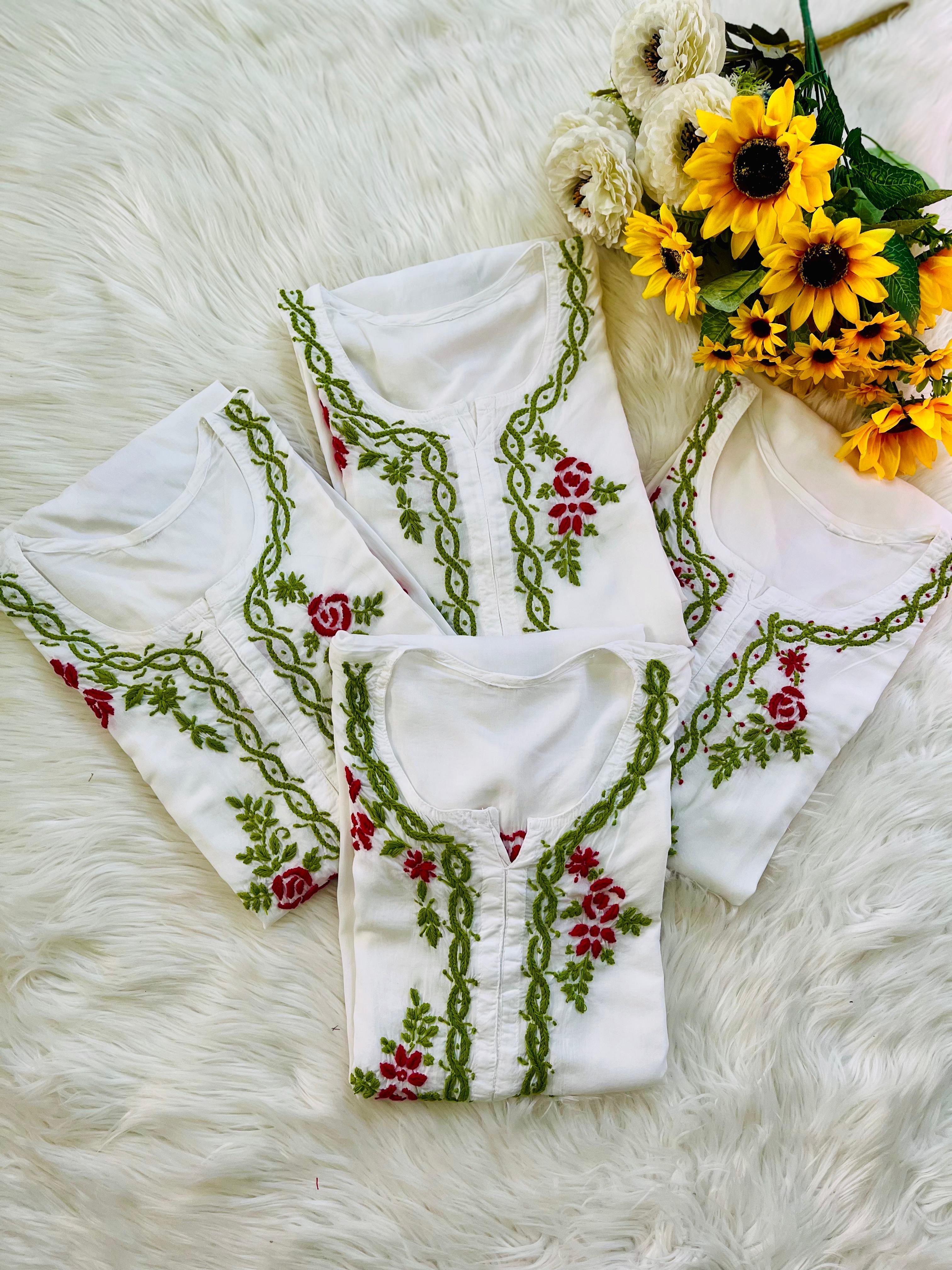 Chikankari flower embroidered kurta