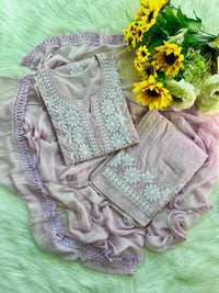 Soft Pastels 3pc Cotton White embroidered kurta