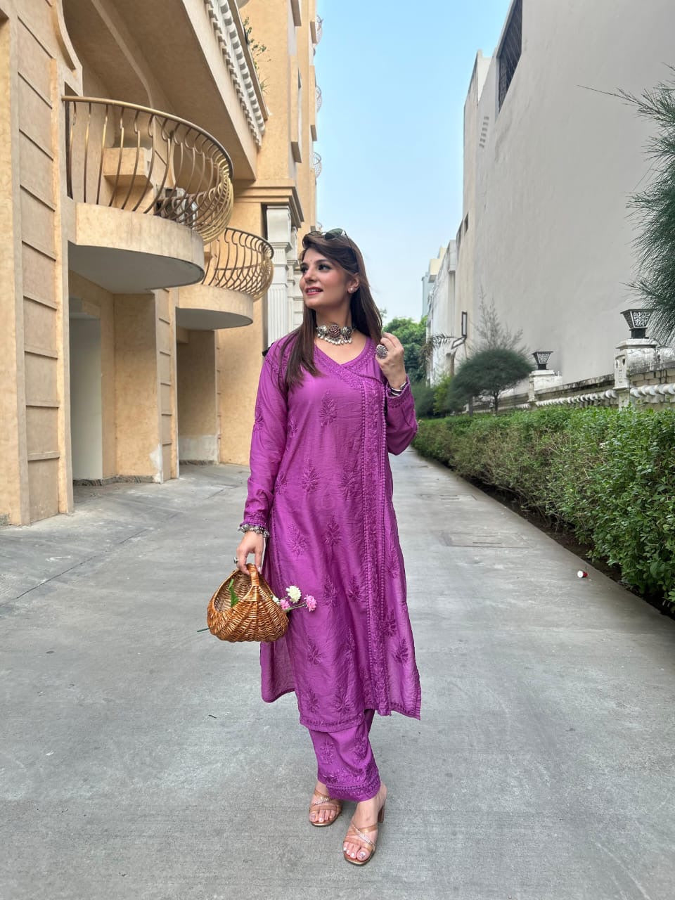 Soft Chanderi Wedding chikankari Set