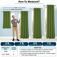 2 Pcs Green Blackout Faux Silk Room Darkening Window/Door/Semi Long Door/Long Door Curtains