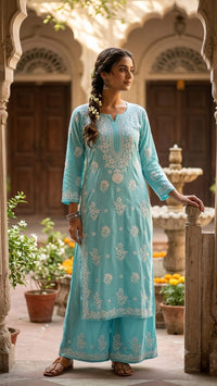 Rayon white embroidered Set