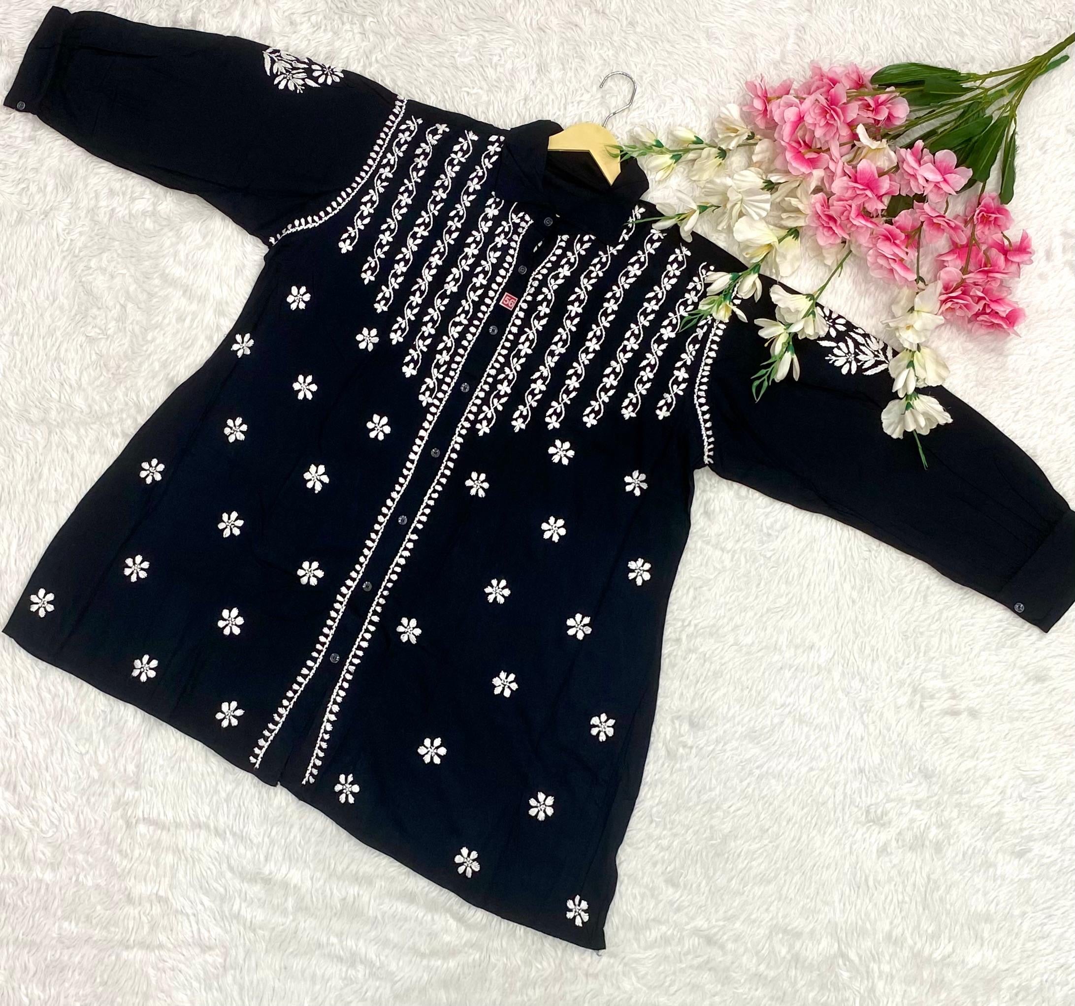 Plus size Rayon Chikankari Short Shirt