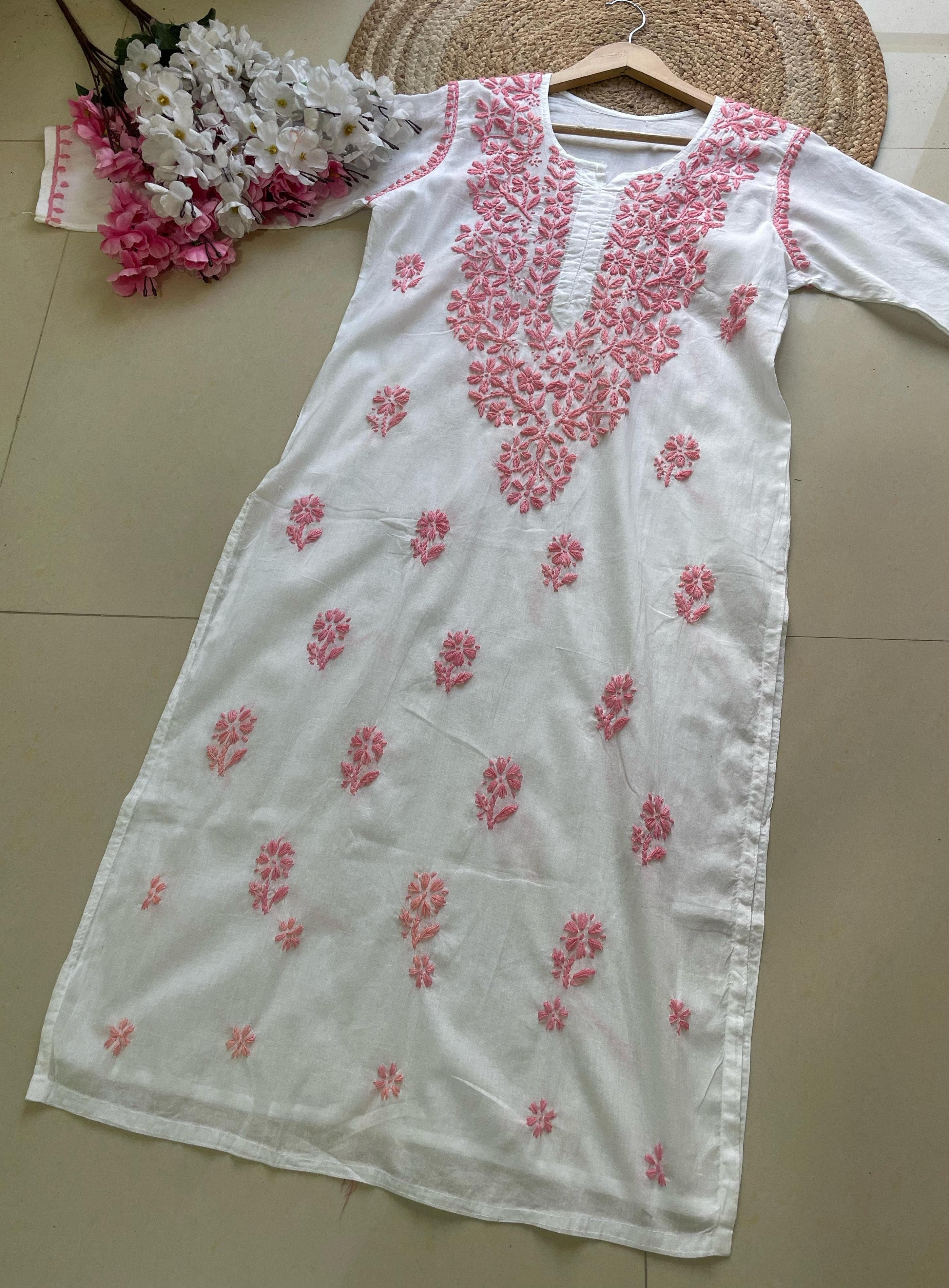 Color Thread White Chikankari Kurta