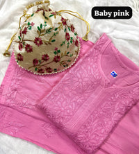 Modal lucknowi Daman rich work Kurta and plazzo with Potli Bag