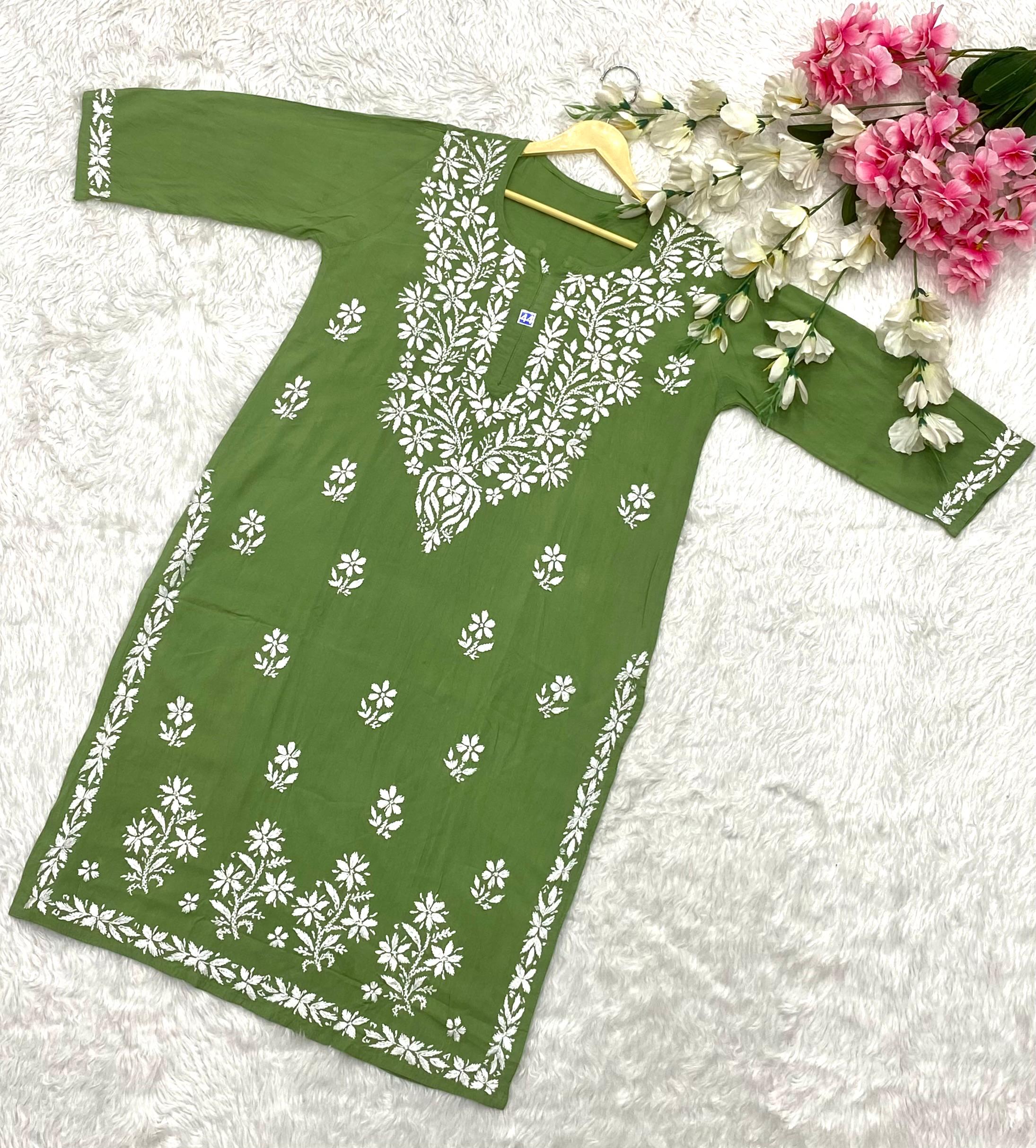 Rayon self white Embroidered