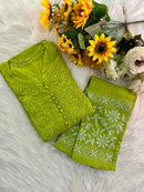 Dobby Cotton White embroidered chikankari Set