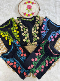 Thread work rayon Coloured Flowers Kurta