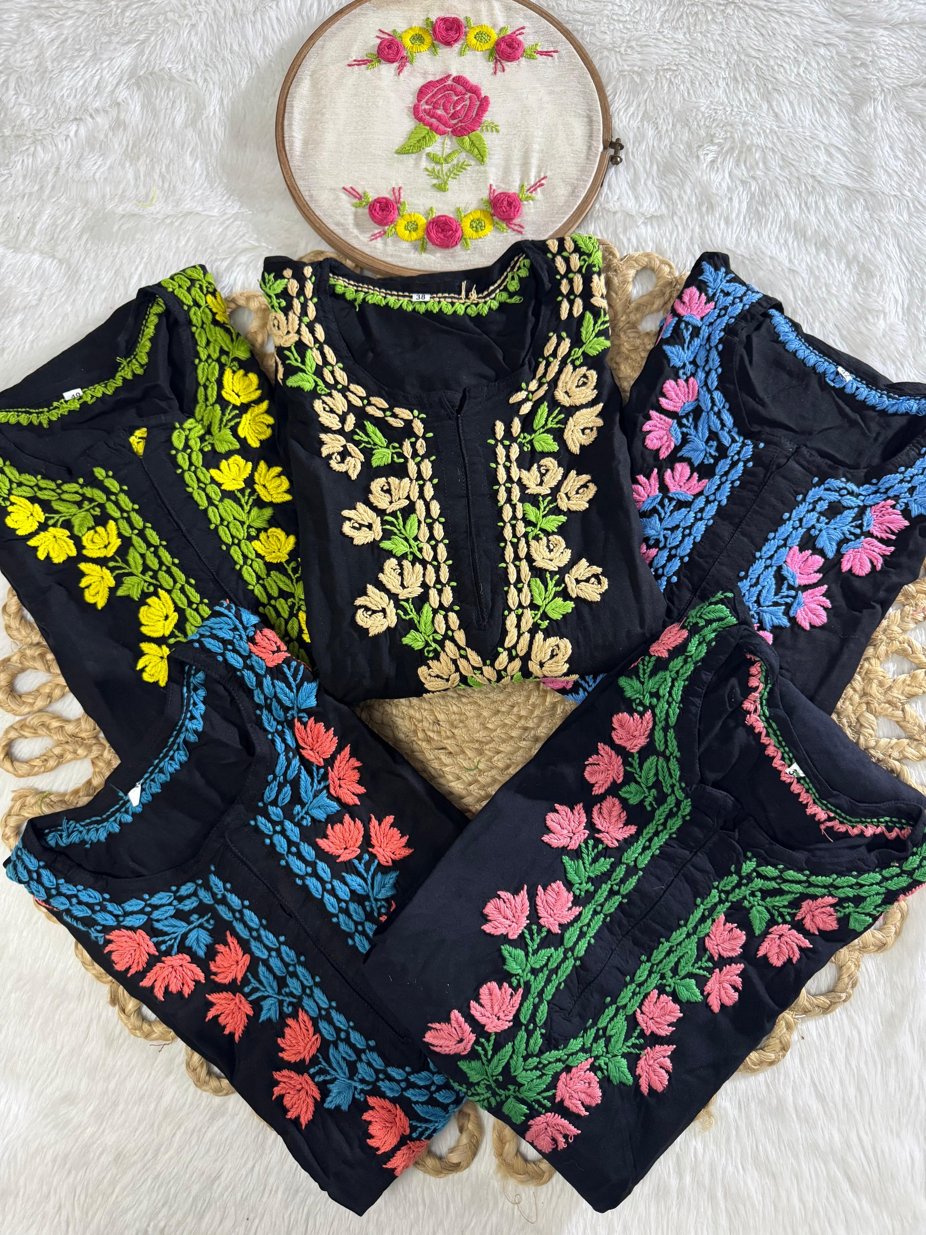 Thread work rayon Coloured Flowers Kurta