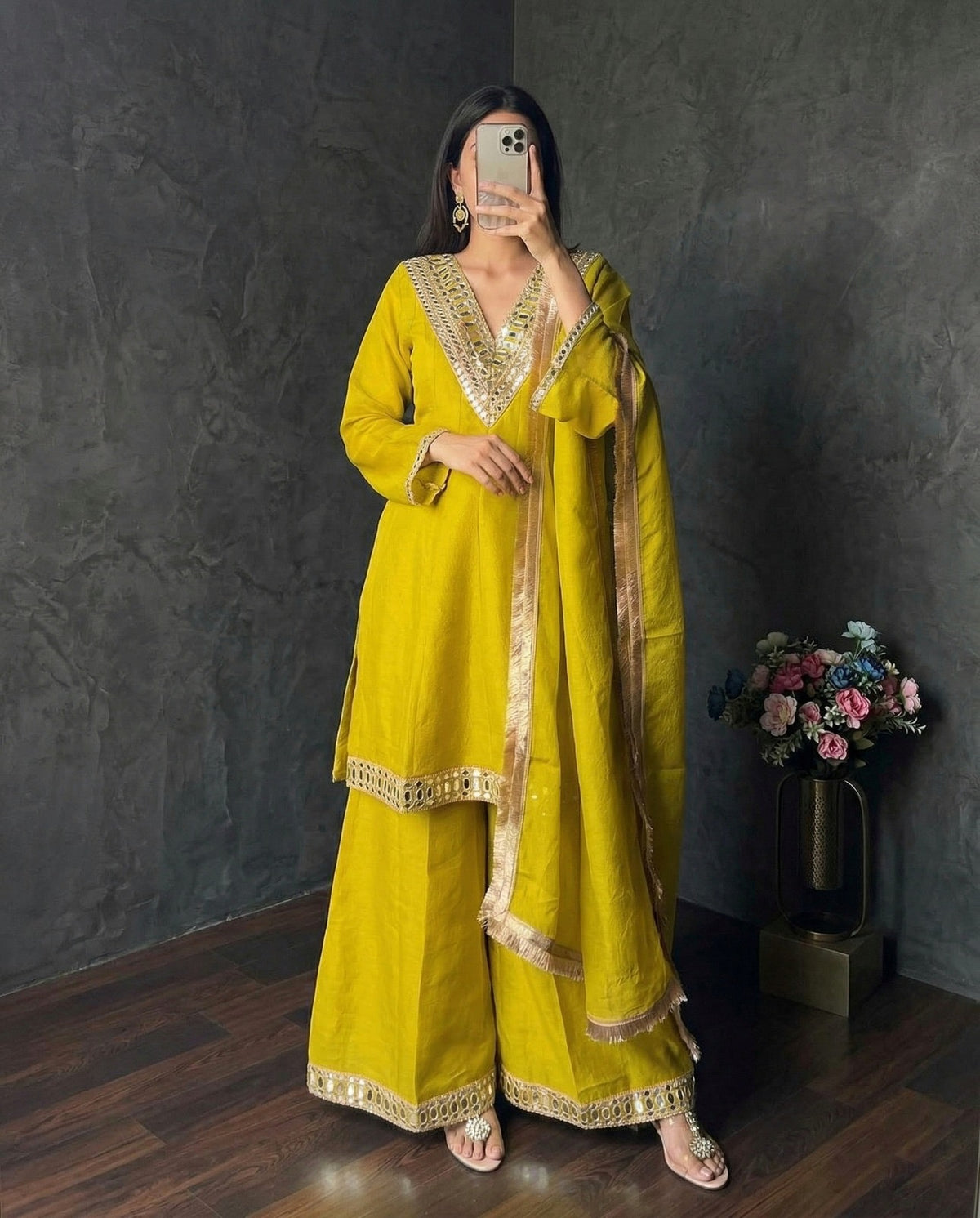 Designer Simmer Silk 3pc Suit Set - Chikankari official
