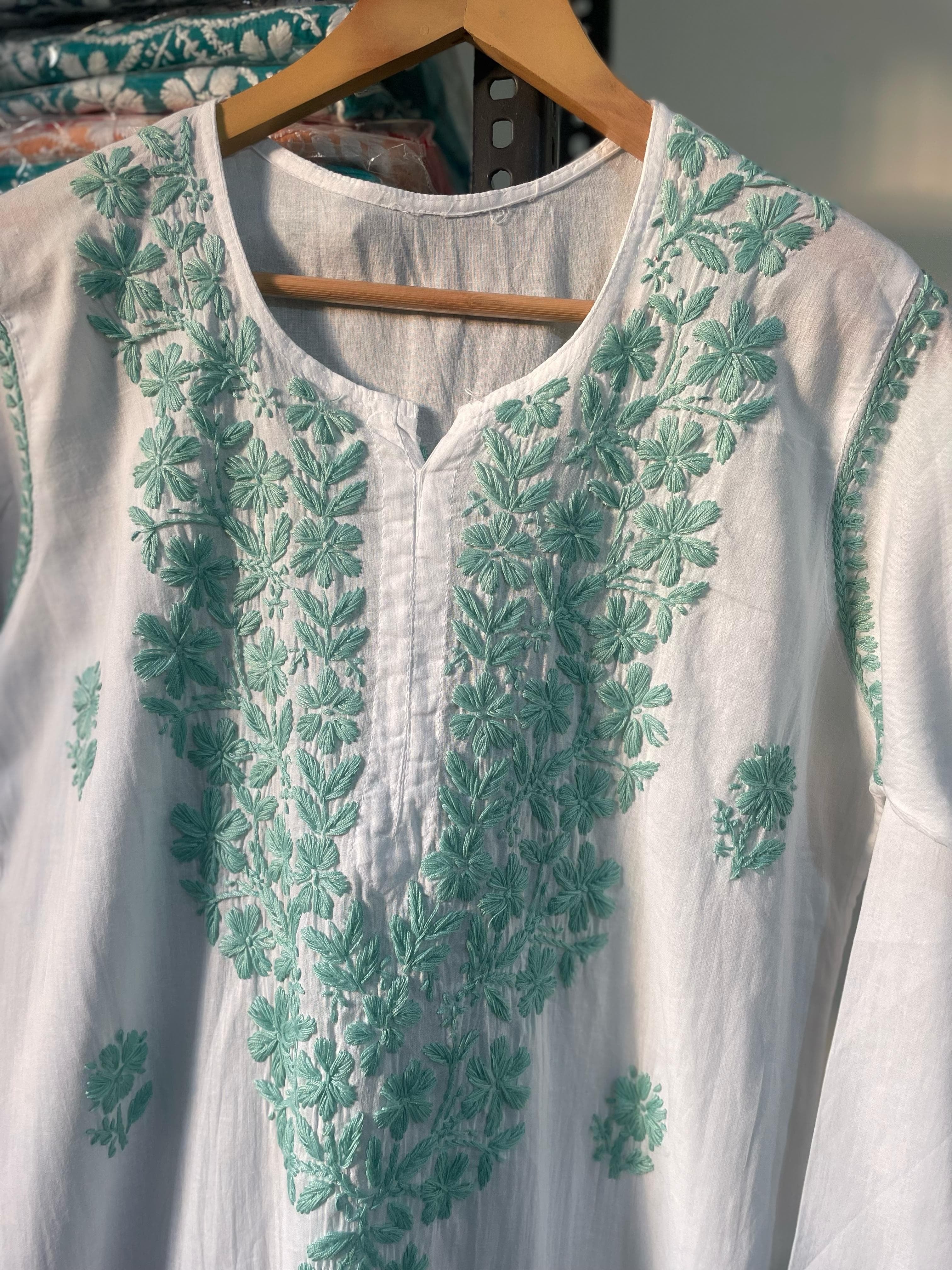 Color Thread White Chikankari Kurta