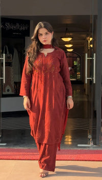 Zoya Rayon Muqaish 3pc Heavy embroidered set