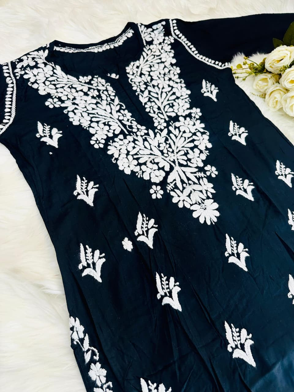 Soft Modal Black Base chikankari Set