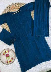 Exclusive Rayon Cutwork 3pc Set with Chiffon Dupatta