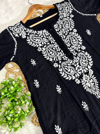 Rayon white embroidered Kurta and plazzo