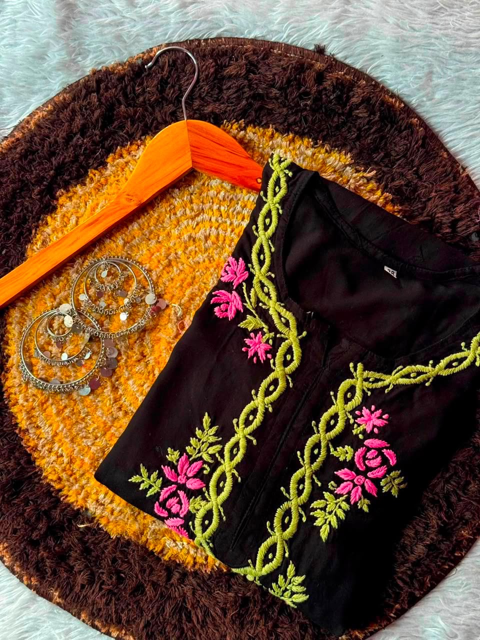 Multi Color Black Threaded Kurta