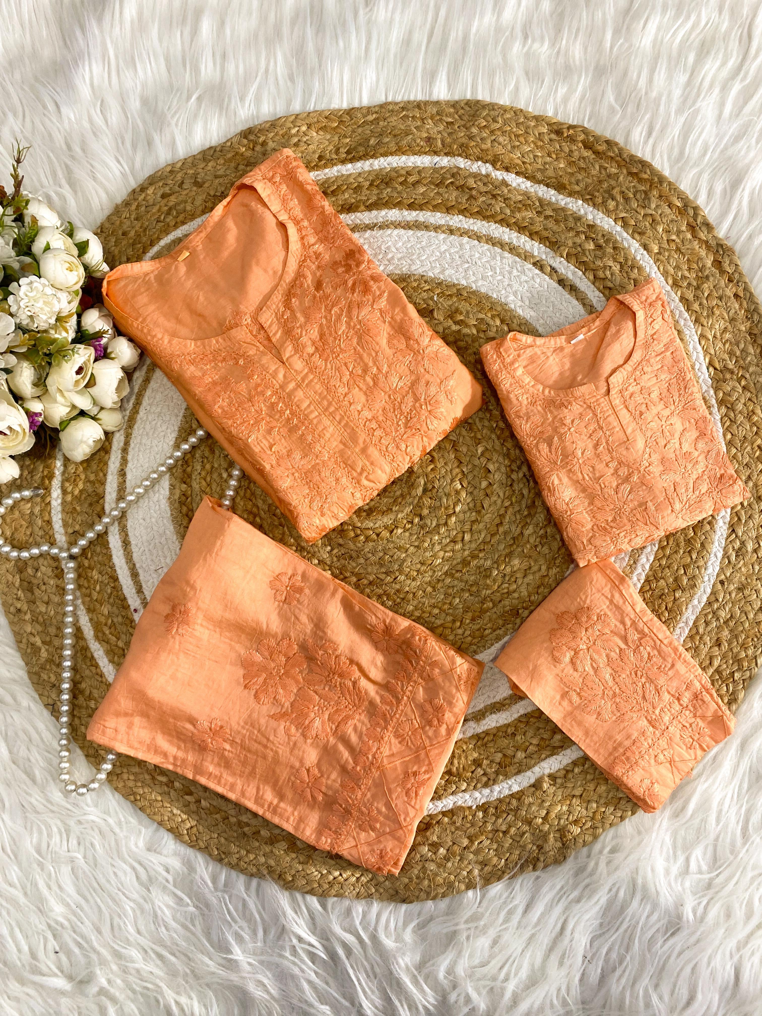 Mother daughter Chikankari soft Pintex chanderi set