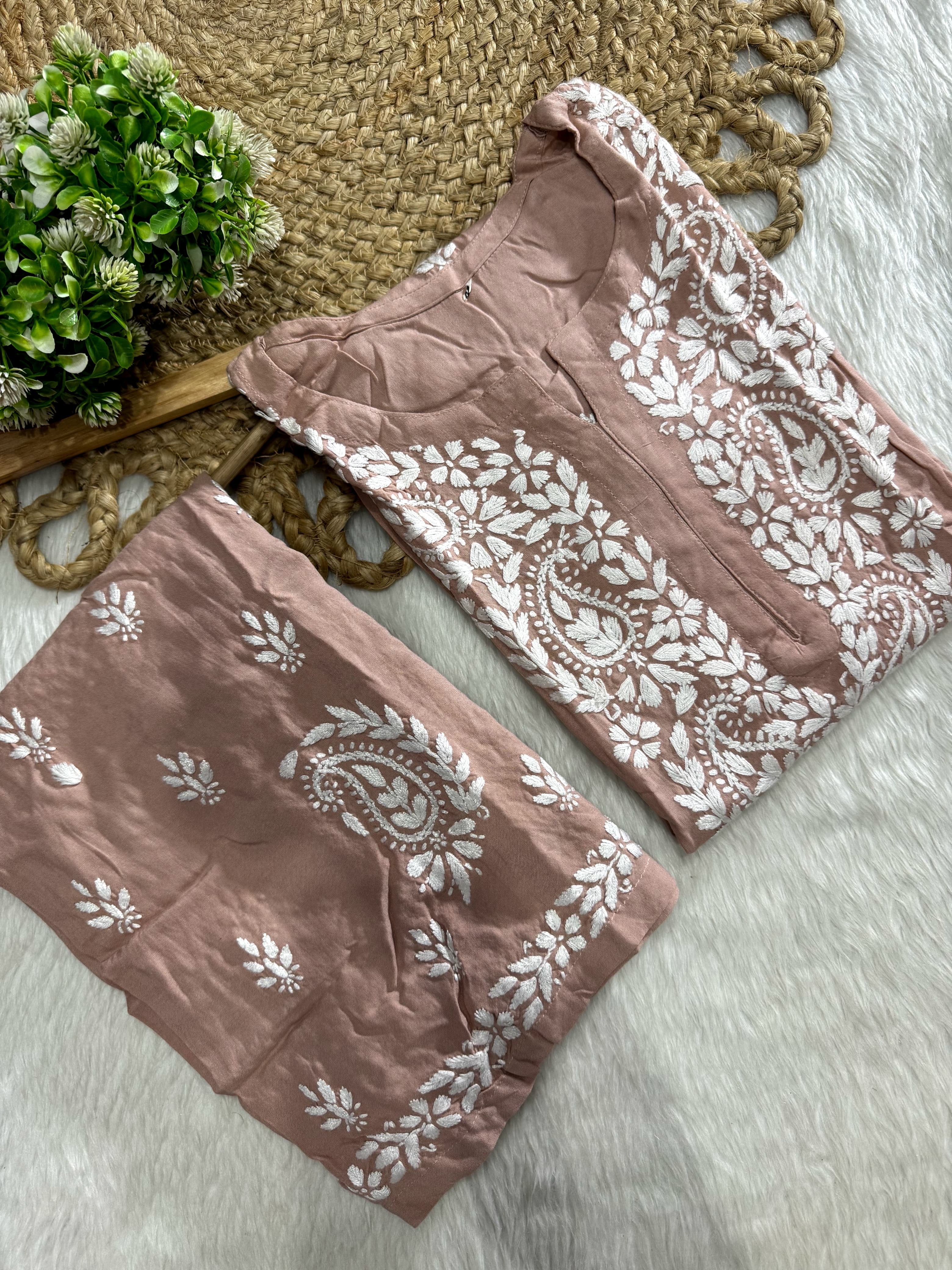 Rayon white embroidered Kurta and plazzo