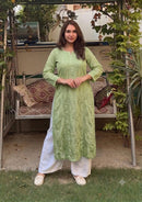 Chanderi 3d Gala Panel chikankari kurti