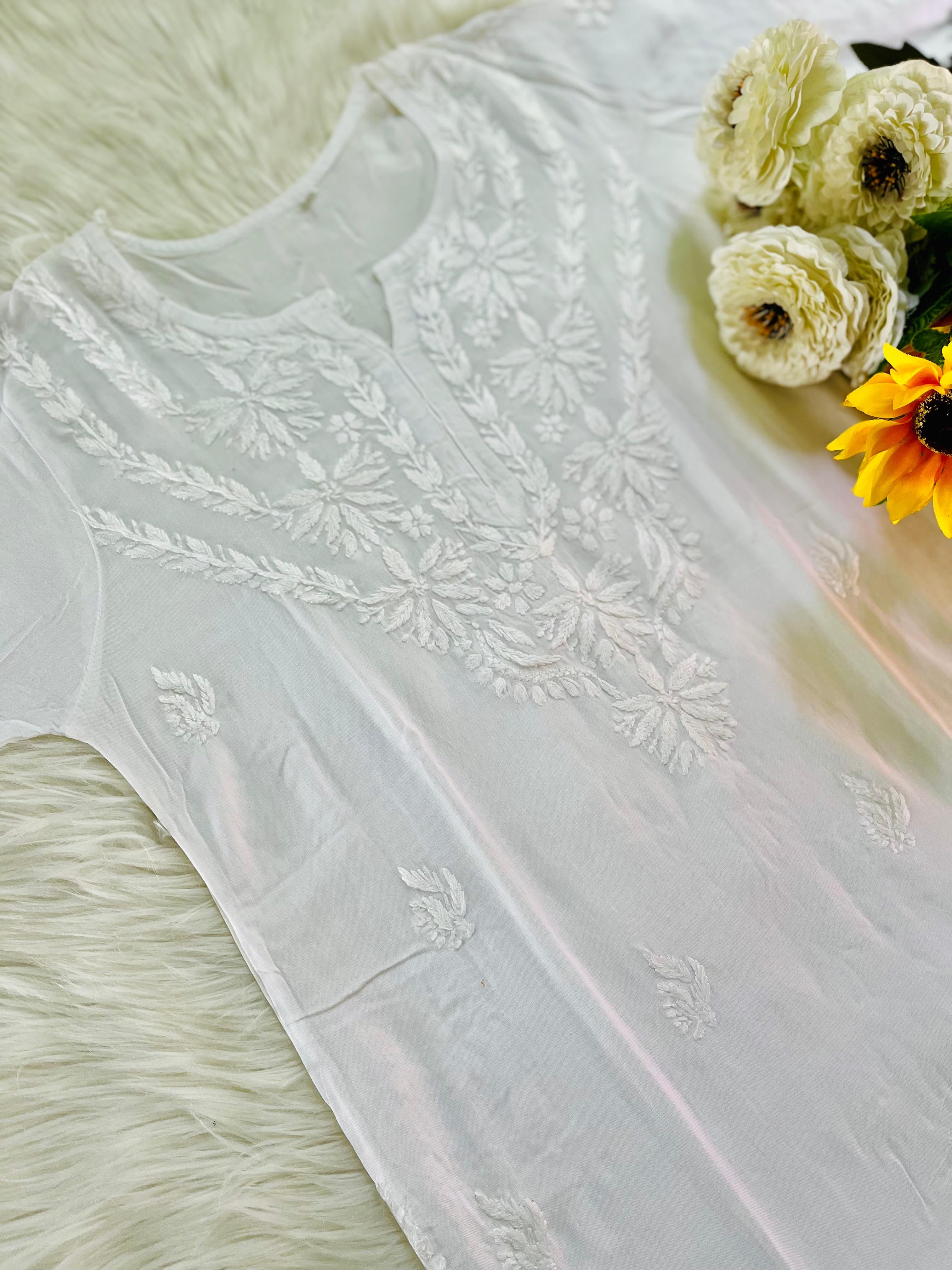 Rayon White chikankari soft kurta