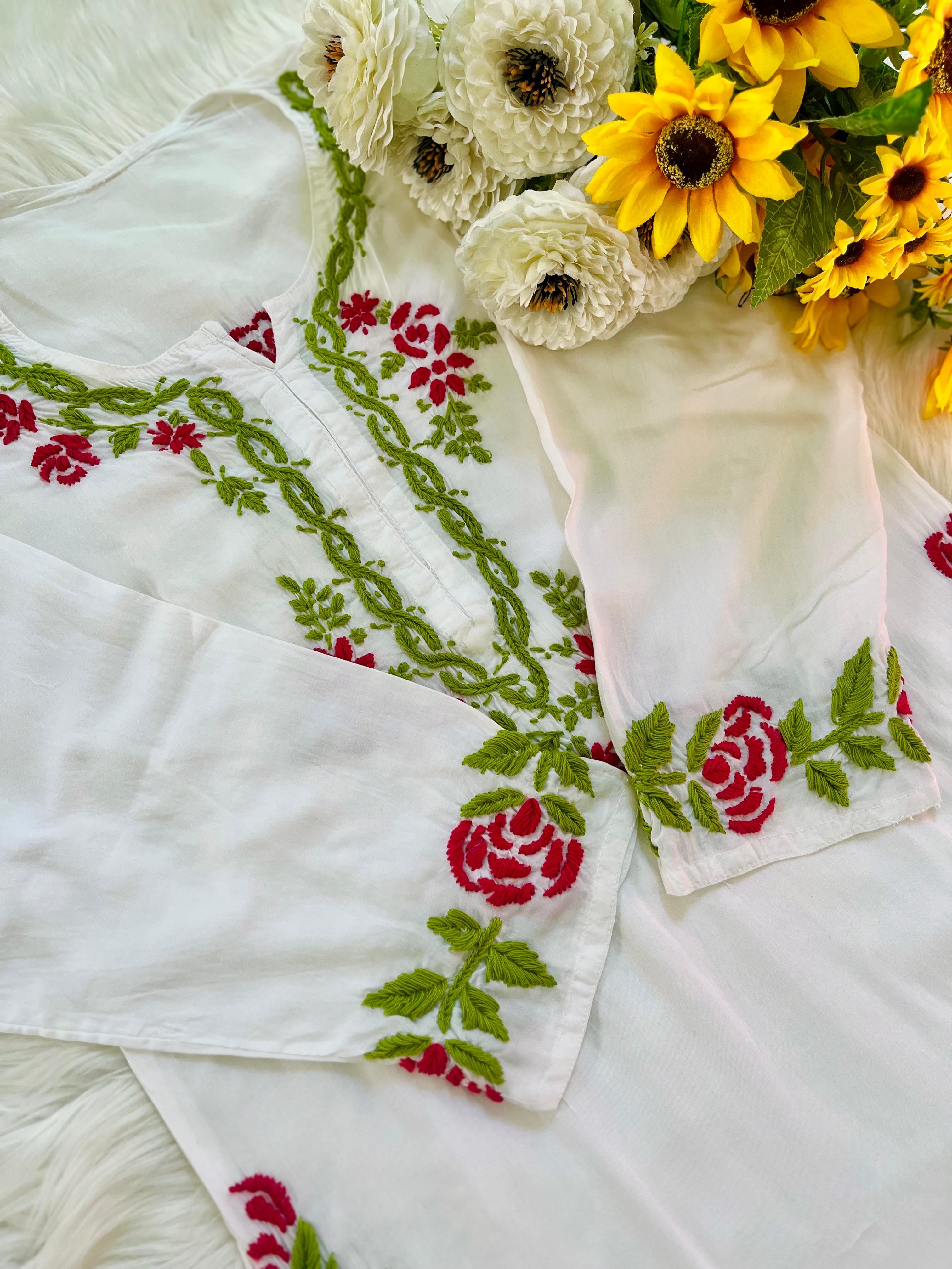 Chikankari flower embroidered kurta