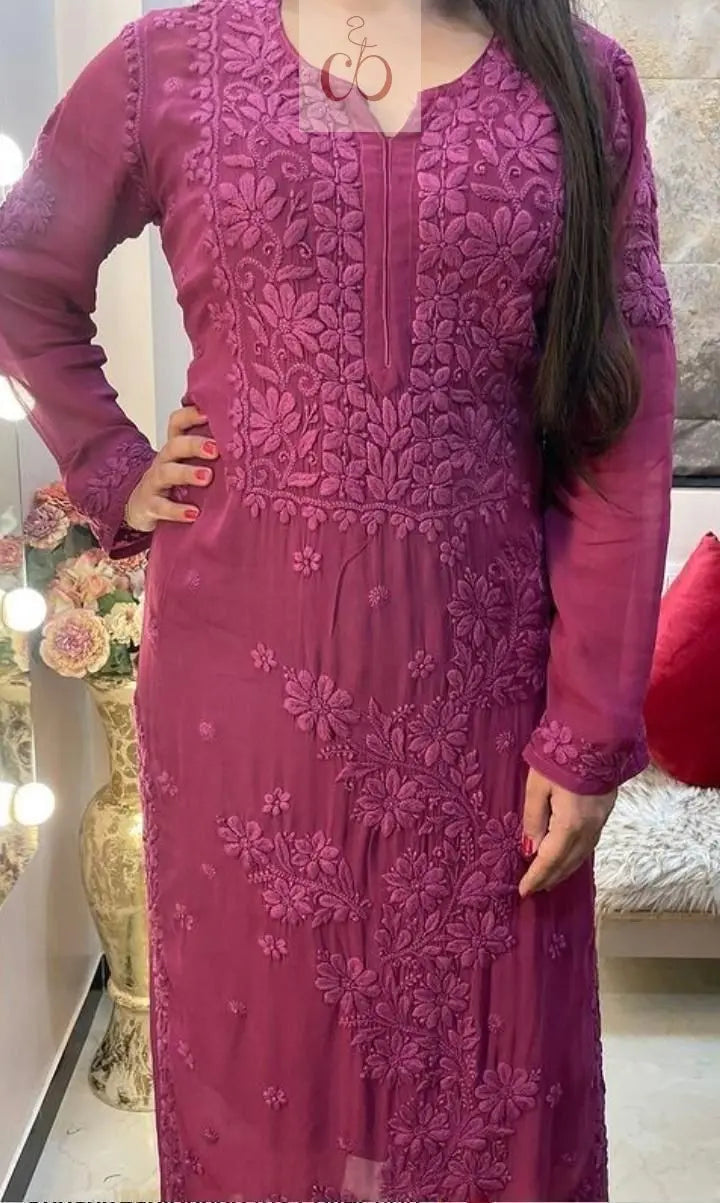 3D Luxe Viscose Kurta - Chikankari Official