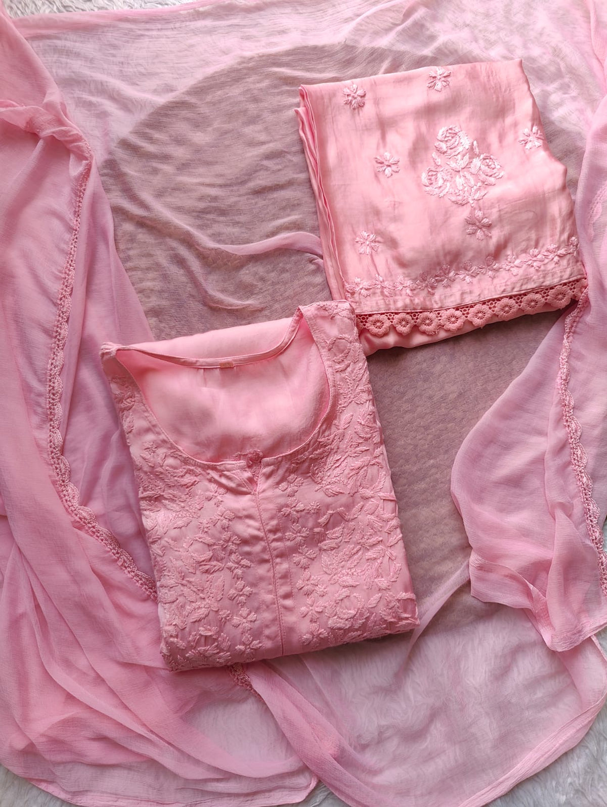 Modal Cotton Satin Embroidered 3pc Set