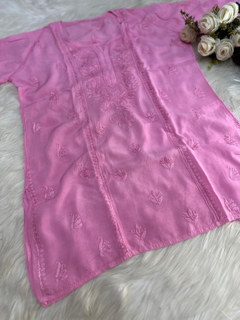 Dyed Muslin Short Chikankari Top