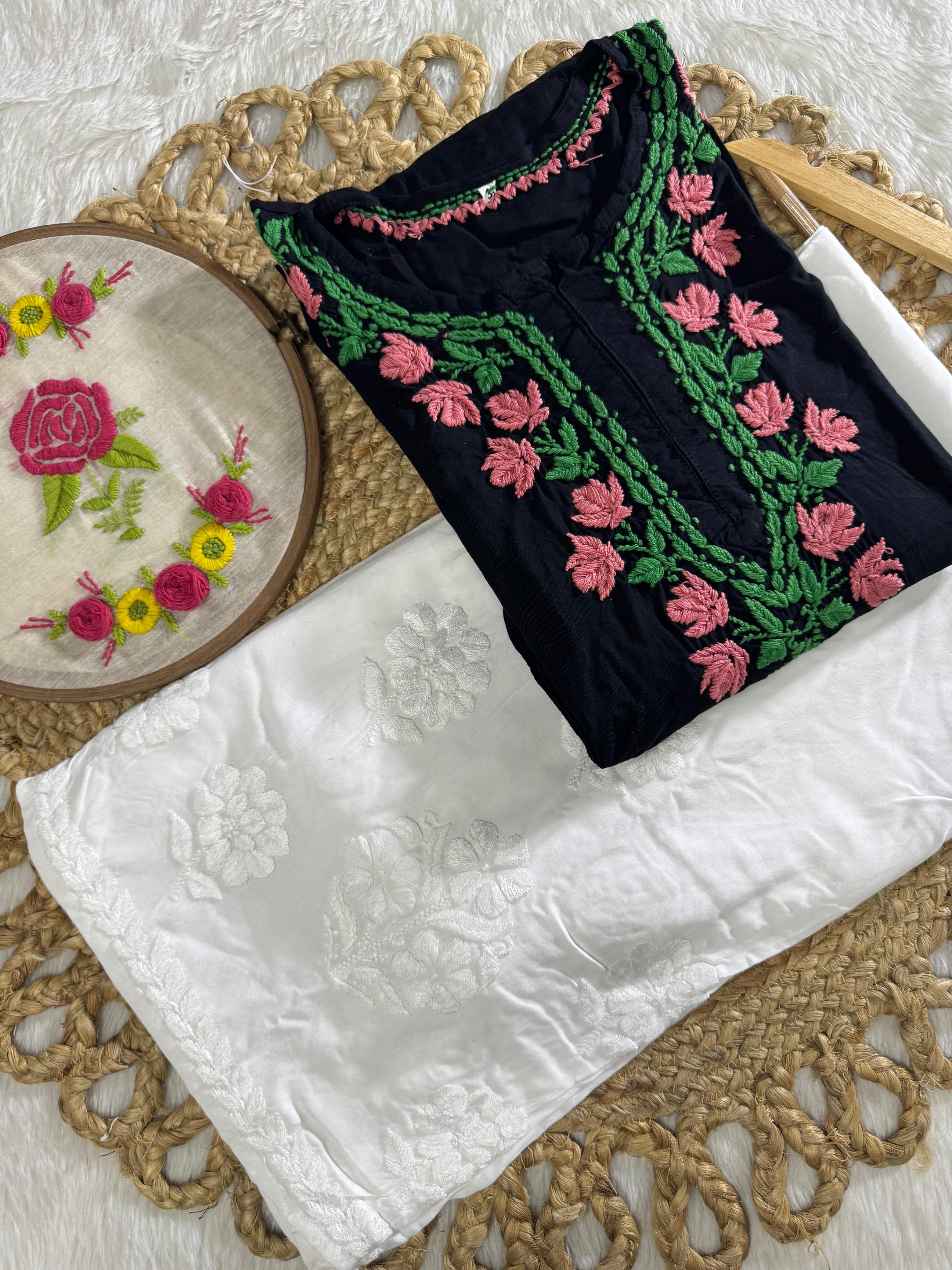 Thread work rayon Coloured Flowers Kurta