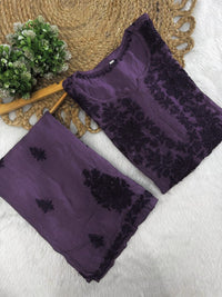 Threadwork designer kurta and pant soft rayon