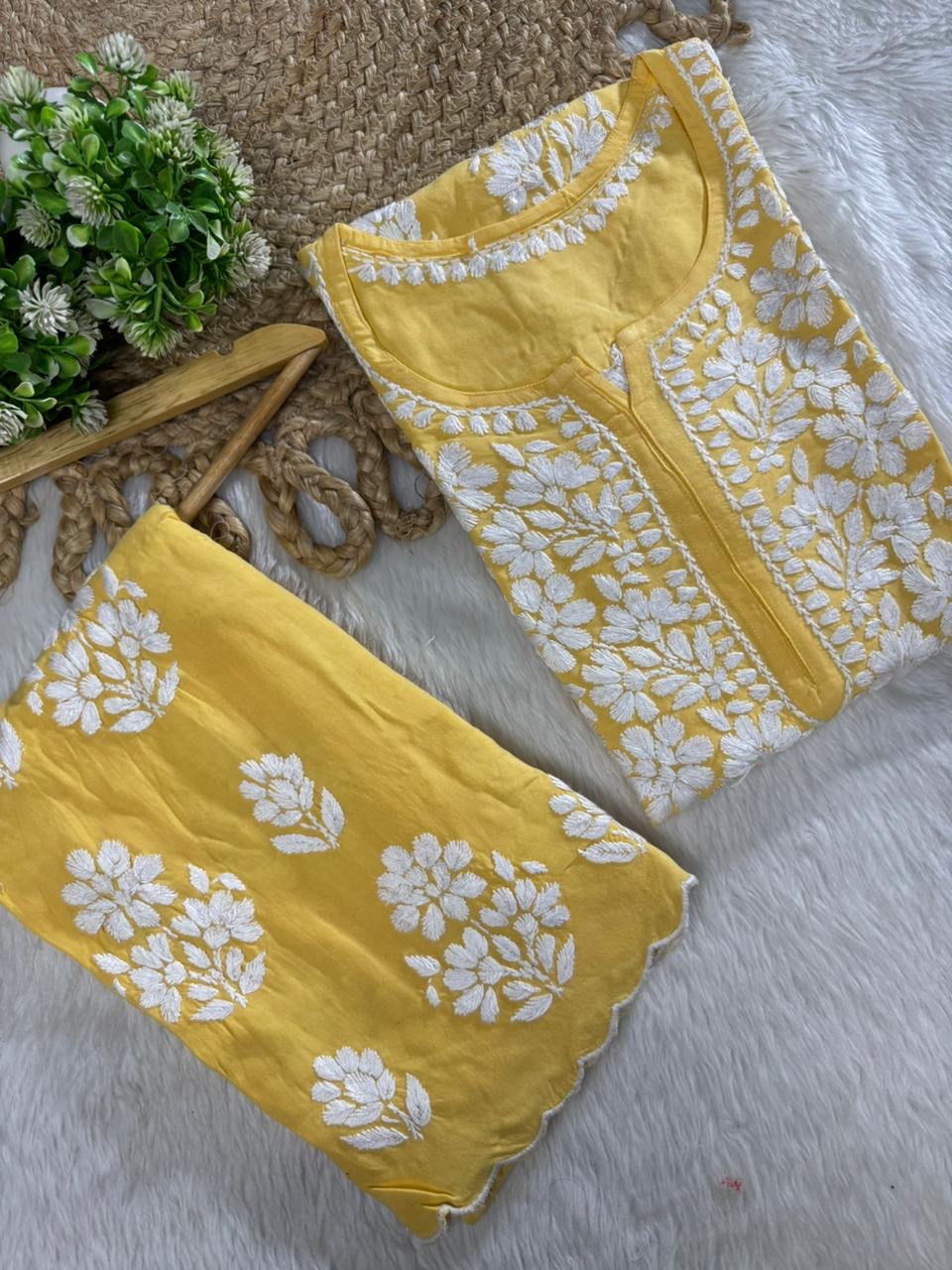 Side Border Cut work Rayon 2pc Set plus size