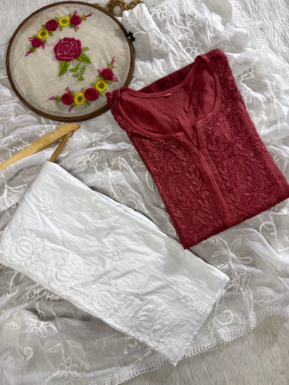 Ombre Rayon Kurta with Aari Work Dupatta & Handwork Pant