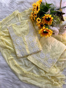 Soft Pastels 3pc Cotton White embroidered kurta