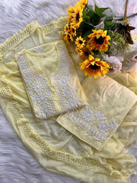 Soft Pastels 3pc Cotton White embroidered kurta