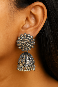 Mirror Bloom Floral Jhumka – Golden  Sparkle Edition