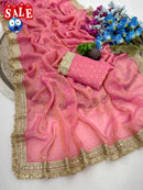 Ultra Soft Moss Fendy Chiffon Saree With Silver Jhari Weaving Buti